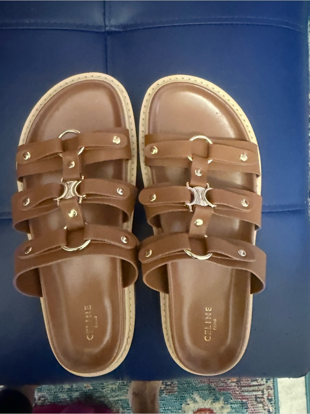 Brown Leather Multi-Strap Slide Sandals